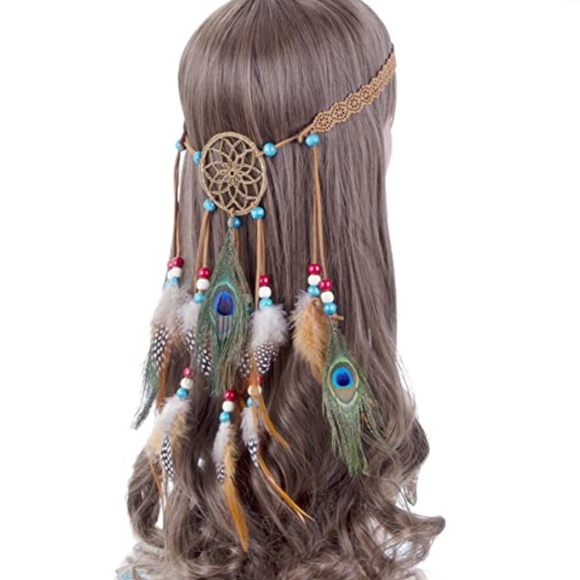 Hippie Headband Feather Dreamcatcher Headdress - AWAYTR Boho Feather Headwear Fe